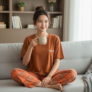 여성 여자 체크 티셔츠 바지 파자마 잠옷 홈웨어 세트 박시핏 오버핏 여성 체크 긴팔 파자마세트 극세사 겨울잠옷 수면 홈웨어 실내복 상하의 세트 부드러운 착용감