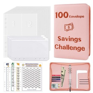 100天存錢挑戰計劃本 每日打卡存錢簿 現金儲蓄理財冊, 粉色100天計劃本, 1個
