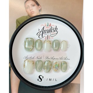 Amilish 穿戴甲A23《森語漾光》系列 低調綠意 自然光澤 安全舒適材質 快速變換指尖風格, 青蕊微語A23012「長1.7」,S