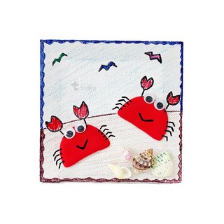 [오피스스쿨] 토단 하얀 백사장위 꽃게 액자만들기 5인세트 DIY 바다만들기 클레이소품, 하얀 백사장위 꽃게 액자만들기_5인세트