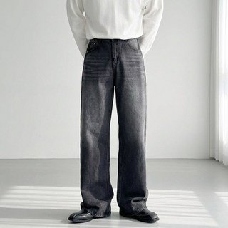 코튼 S~4XL 빅사이즈 워싱 스트레이트핏 롱 와이드 일자 데님 팬츠 청바지