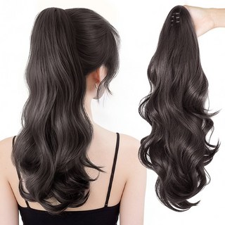 홈컴 가발 여성 패션 웨이브 집게 포니테일 부분가발, 1개, 블랙브라운