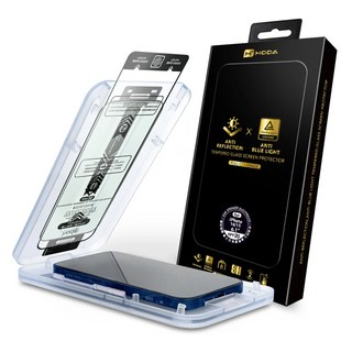 HODA AR抗反射抗藍光玻璃保護貼 iPhone 16 系列 附無塵太空艙貼膜神器 德國萊因RPF20認證, 透明黑框, 1個
