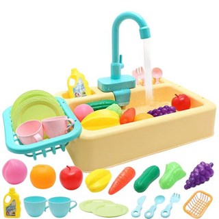 兒童廚房玩具水槽組 角色扮演遊戲 模擬洗碗體驗 安全無毒材質 豐富配件, 黃色, 1個