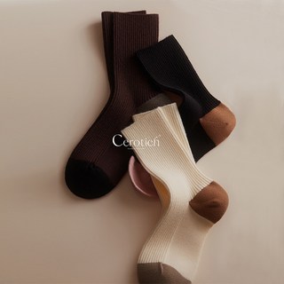 Cerotich 羊毛坑條撞色中筒襪 女士秋冬立體加厚百搭襪子 月子襪