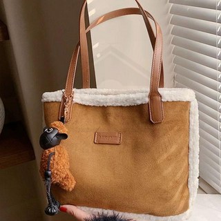 復古磨砂毛絨包包秋冬新款韓版手提托特包百搭單肩菜籃包