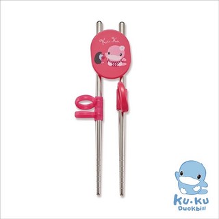 酷咕鴨不銹鋼學習筷/2y，寶寶學習筷，安全不鏽鋼材質，輕鬆學習握筷，可愛造型, 粉色, 1個