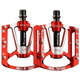 SAIVEINA 스포츠 자전거 MTB 알루미늄함급 미끄럼 방지 편안한 라이딩 경량 볼베어링 평페달, 레드, 1세트