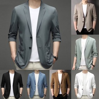 薄款西裝外套 防曬外套 涼感男士夏薄款商務休閒小西裝【M-4XL】防曬上衣 男士西裝 商務西裝外套 新款超薄防晒西裝