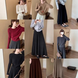 羊絨高腰顯瘦氣質百褶半身裙，韓版百搭休閑淑女針織打底衫