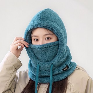 두툼 후리스 바라클라바 겨울 방한 후드넥워머, 블루, 1개