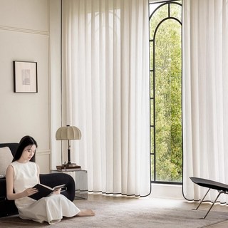 스트라이프 린넨스타일 쉬폰 커튼 2장세트 아일렛형