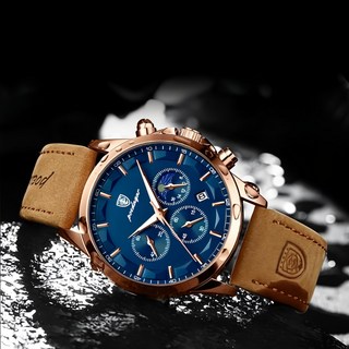 포스워백 남자 가죽 손목 시계 소가죽 밴드 크로노그래프