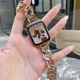 單排鏈 不鏽鋼金屬錶帶 適用於 Apple Watch 11 10 9 8 7 SE 46mm 45mm 蘋果錶帶, 牛仔單排鏈-黑色-送調表器,38/40/41（10/11代42mm）, 1個