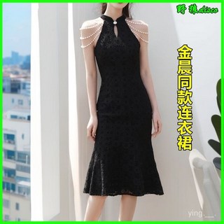 孤註一擲夏季女裝蕾絲連衣裙黑色時尚氣質修身顯瘦明星同款, 高個子款 建議160以上身高穿,S