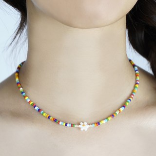 [루리나] 레인보우 데이지 꽃 비즈 목걸이