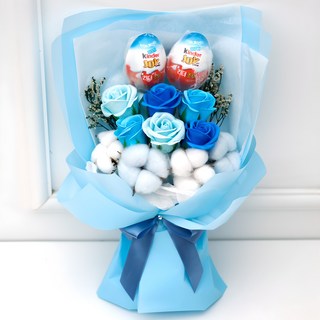 Morningscent 健達出奇蛋 2入+玫瑰花束組, 藍色, 1組