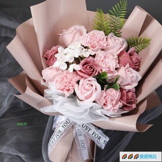 滿天星玫瑰康乃馨永生花束 仿真花 畢業生日禮物, 清新玫瑰（女神）,收藏送燈串（無手提袋）