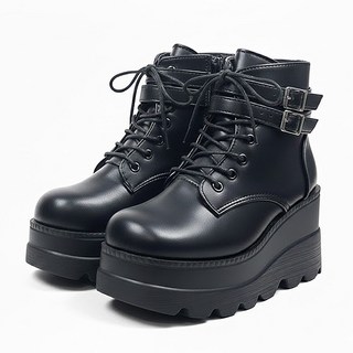 키높이 통굽 워커 부츠 더블 버클 레이스업 플랫폼 통굽워커 8.5cm