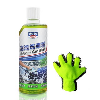 AutoCare 高泡洗車精搭配絨布五指洗車手套組 泡沫綿密、清潔力強、不傷車漆 輕鬆洗淨愛車, 1個, 600ml