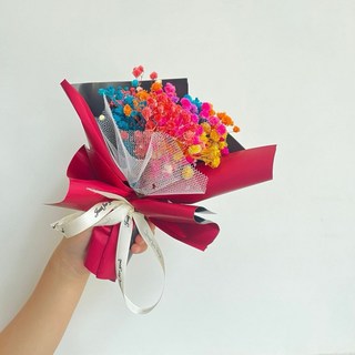 台灣現貨 迷你小花束 含禮袋 乾燥花 香皂花 康乃馨玫瑰 母親節教師節禮物 婚禮伴手禮 交換禮 畢業禮物, 五彩滿天星, 1個