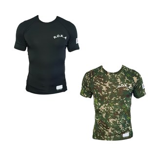 아미아미 ROKA 로카 래쉬가드 기능성 압박핏 반팔 검정 육군디지털 군인 군대 작업용 군용