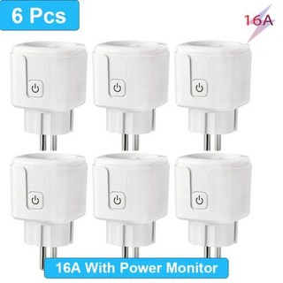 AI 원격 제어 스마트 플러그 콘센트 타이머 콘센트 모니터링 플러그 미니 WI-FI 와이파이 전력 모니터 타이밍 Tuya SmartLife 앱 알렉사 구글 홈 앨리스로 EU 20A, 없음, 6개