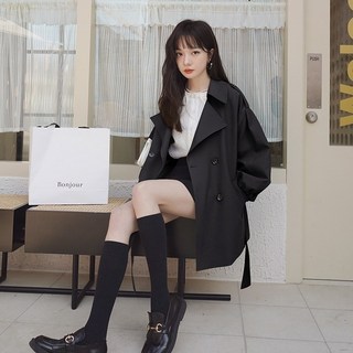 BLACK K7 여성 바바리코트 여자 가을 패션 오버핏 숏 트렌치코트