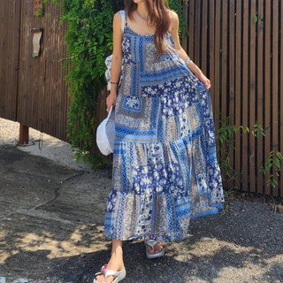<청담코코> 페이즐리 쉬폰롱원피스 휴양지원피스 나시롱원피스