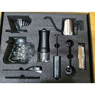 CLITON 手動咖啡器具套裝（C款）手沖咖啡壺套裝 手搖研磨器 便攜組合 戶外露營 全套禮盒 濾紙*50張 電動奶泡器, 如圖所示, 1個