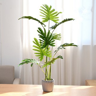 臺南出貨 大號仿真綠植盆栽 創意室內擺件仿真花 仿真植物 仿真龜背 龜背葉 假花 仿真盆栽, 90公分高彩虹葉盆景, 1個