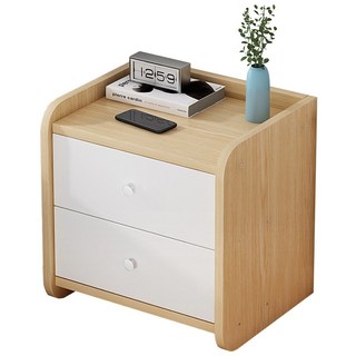 安達斯 圓弧造型簡約二抽床頭櫃, 田園橡木色, 1個