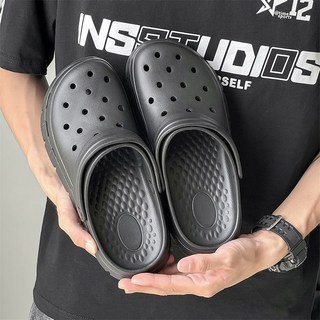 男女兩用室外拖鞋，軟底防滑減震涼感輕便防水洞洞鞋, 43, 黑色