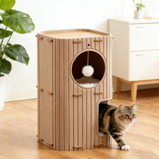 호밍사이 2단 고양이 숨숨집 사계절 공용 펠트 캣 스크래쳐, 1개, 카키색