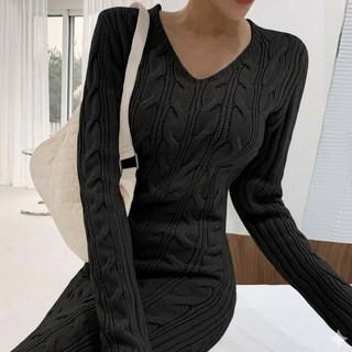 떳다그녀 슈리튼 꽈배기 니트 롱 원피스