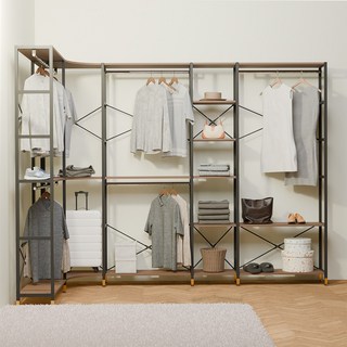 상도가구 모던하임 시스템 행거 조립식 철제 수납 드레스룸 시리즈, 월넛(블랙프레임)