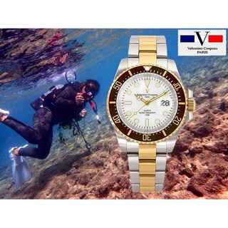 Valentino Coupeau 范倫鐵諾 中金陶瓷外框100M潛水錶 藍寶石鏡面 咖啡框白面
