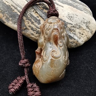 漢雅古美術 和闐玉神獸掛件 和闐白玉 古玩收藏 吉祥玉石配飾, 白色, 1個