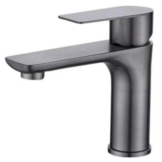 304不鏽鋼平板水龍頭（拉絲.槍灰）—簡約時尚、耐用防鏽、易安裝 提升衛浴空間質感, 1個