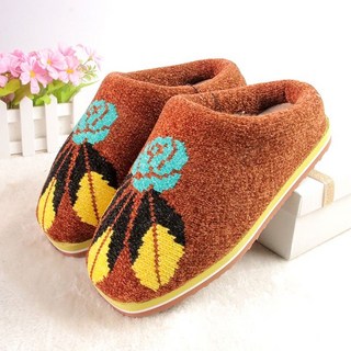熊貓金貂絨拖鞋 可愛卡通圖案 保暖居家棉拖鞋, 棕色楓葉,44-45（適合41-42腳）成人款
