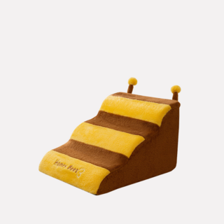 24H速出 【阿明先森】 小蜜蜂寵物樓梯 - 柔軟舒適 防滑安全 小型犬老犬適用, 黃色和棕色