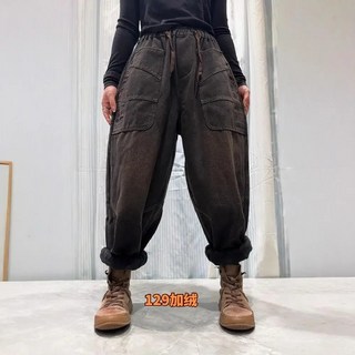 여자 데일리룩 청바지 배기핏 기모 겨울 트렌드빅 포켓 바지 KUK4