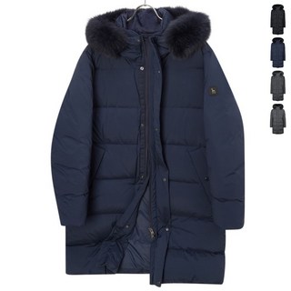 헤지스 골프 맨 폭스퍼 로고패치 롱 다운 자켓 남성 의류 덕다운 긴 패딩 점퍼