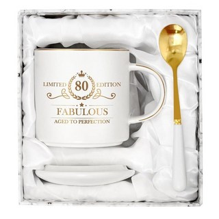 Cabtnca 여성을 위한 90번째 생일 선물 90세 여성을 위한 선물 90세 및 멋짐 90개 에디션 머그 할머니 엄마 이모를 위한 90번째 생일 선물 아이디어, 80번째-화이트