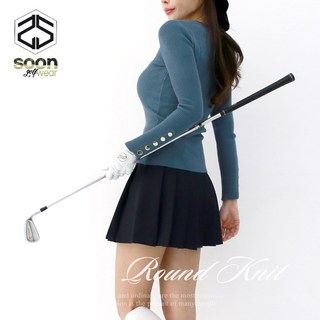 [순이야] S.여성 골프 소매버튼 골지 라운드 니트티