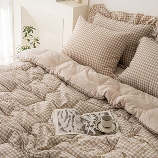 格紋超細纖維冬被, Latte Beige