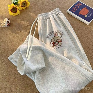 YFIG 男女童秋冬季長褲 卡通烏薩奇印花寬鬆加絨衛褲 中大童百搭