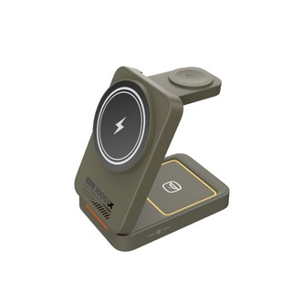 Opro9 三合一磁吸折疊充電座 支援Apple / Galaxy Watch充電, 軍綠, 1個