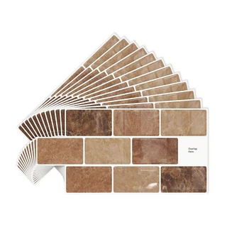 KUU 자체 주방 접착 벽 거실 내 방수 욕실에 곰팡이 및 타일 스티커 세라믹, 12PCS, khaki D 005, 1개