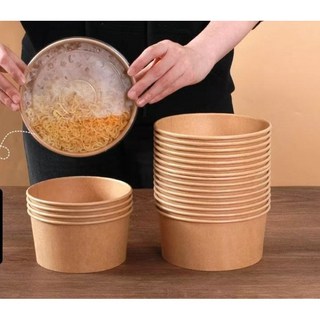一次性加厚牛皮紙泡麪碗 免洗飯盒 高溫耐用餐盒 家用紙碗, 1個, 1500ml牛皮紙碗-加厚,10只無蓋單碗